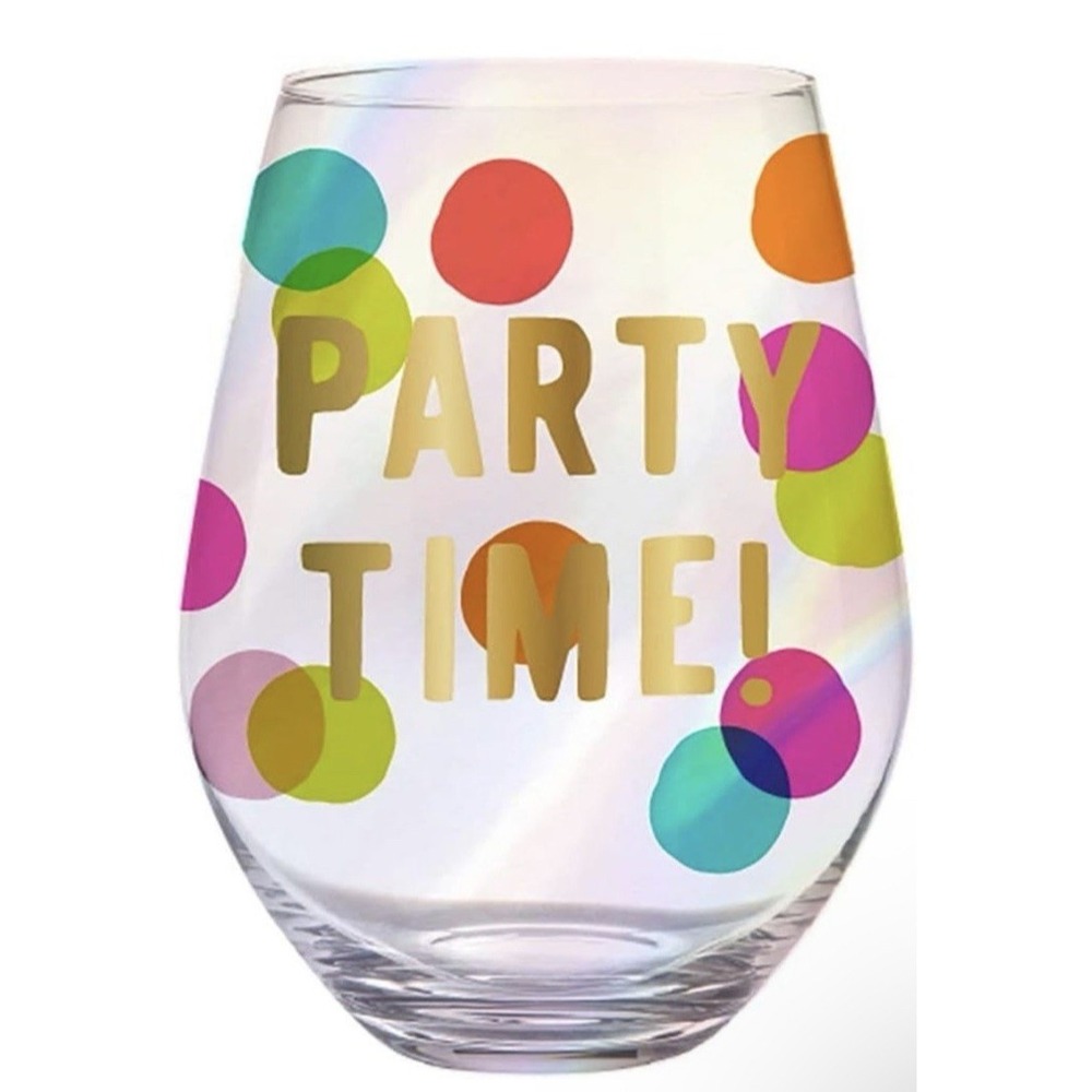 Party Time Jumbo Stemless Wine Glass 30 oz Extra Large Polka Dot Gold Foil NWT